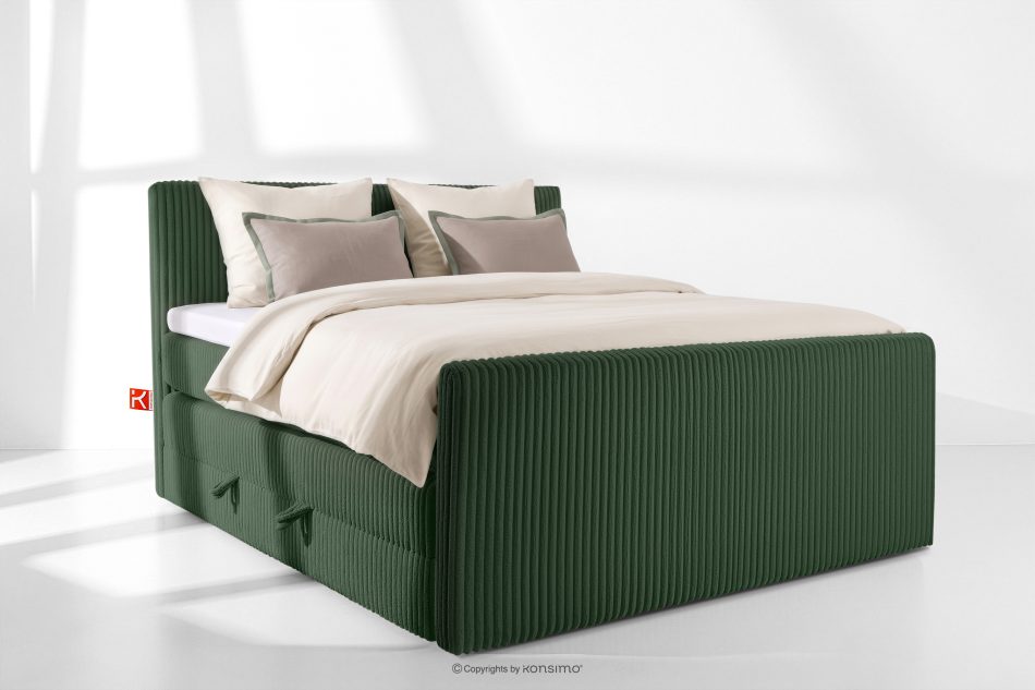 STRIX PRO+ Boxspringbett Doppelzimmer mittelhart 180 cm Doppelmatratze + Visco-Topper Cordstoff in Dunkelgrün dunkelgrün - Foto 1