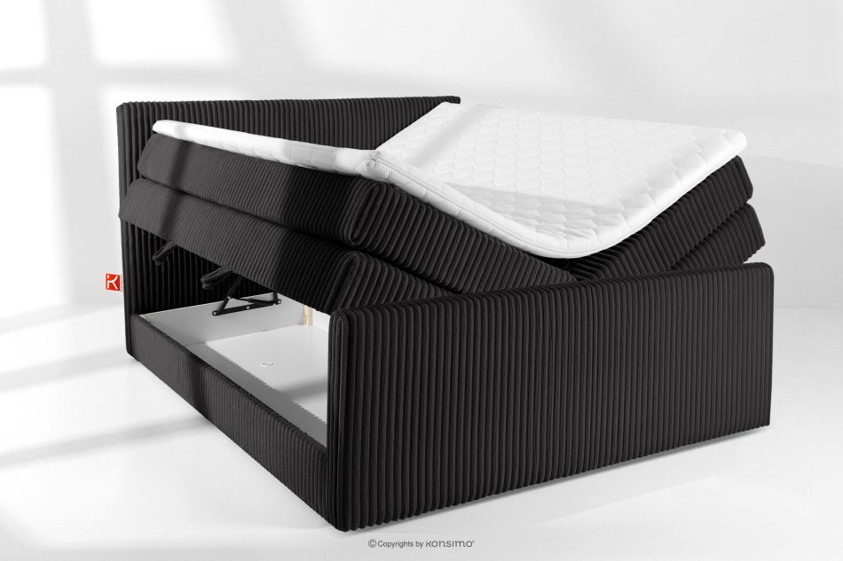 STRIX PRO+ Boxspringbett Doppelzimmer hart 180 cm Doppelmatratze + HR-Topper Cordstoff schwarz schwarz - Foto 7