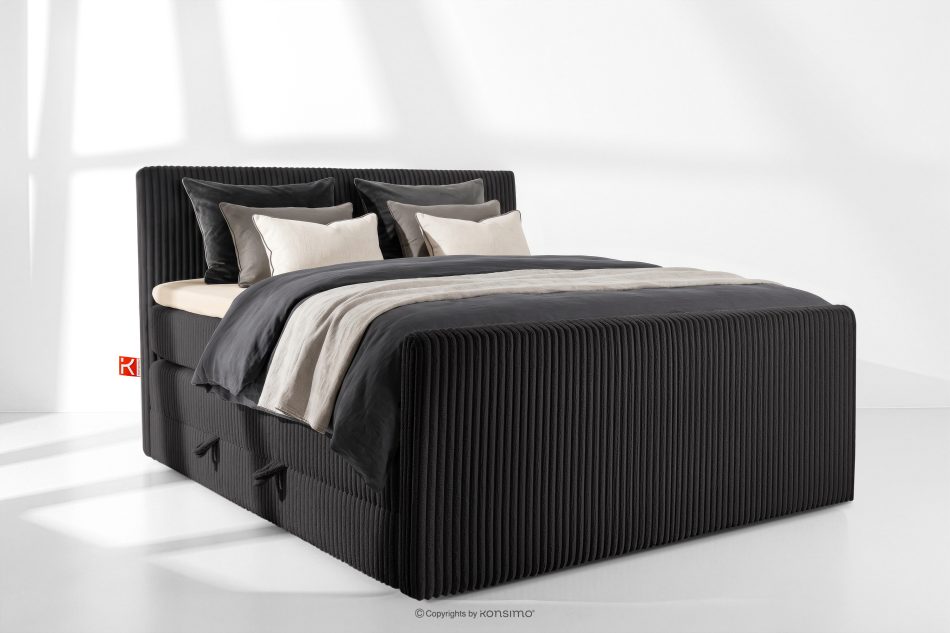 STRIX PRO+ Boxspringbett Doppelzimmer hart 180 cm Doppelmatratze + HR-Topper Cordstoff schwarz schwarz - Foto 1