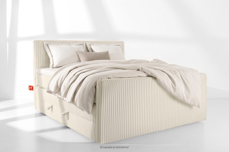 STRIX PRO+ Boxspringbett Doppelzimmer hart 180 cm Doppelmatratze + HR-Topper Cordstoff weiß/ecru weiß/ecru - Foto 1