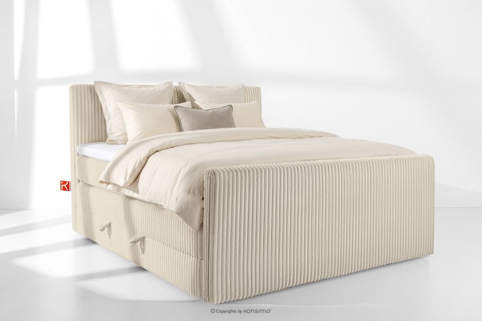 STRIX PRO+ Boxspringbett Doppelzimmer hart 180 cm Doppelmatratze + HR-Topper Cordstoff beige beige - Foto 1