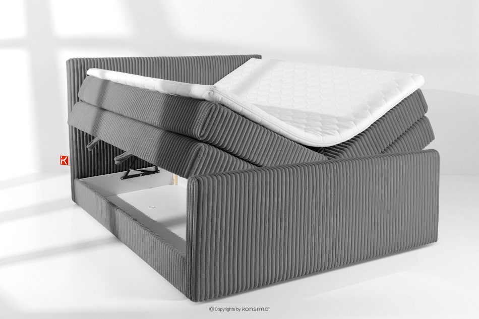 STRIX PRO+ Boxspringbett Doppelzimmer hart 180 cm Doppelmatratze + Visco-Topper Cordstoff grau grau - Foto 7