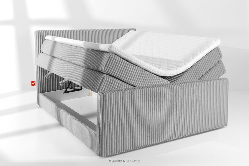 STRIX PRO+ Boxspringbett Doppelzimmer hart 180 cm Doppelmatratze + Visco-Topper Cordstoff hellgrau hellgrau - Foto 7