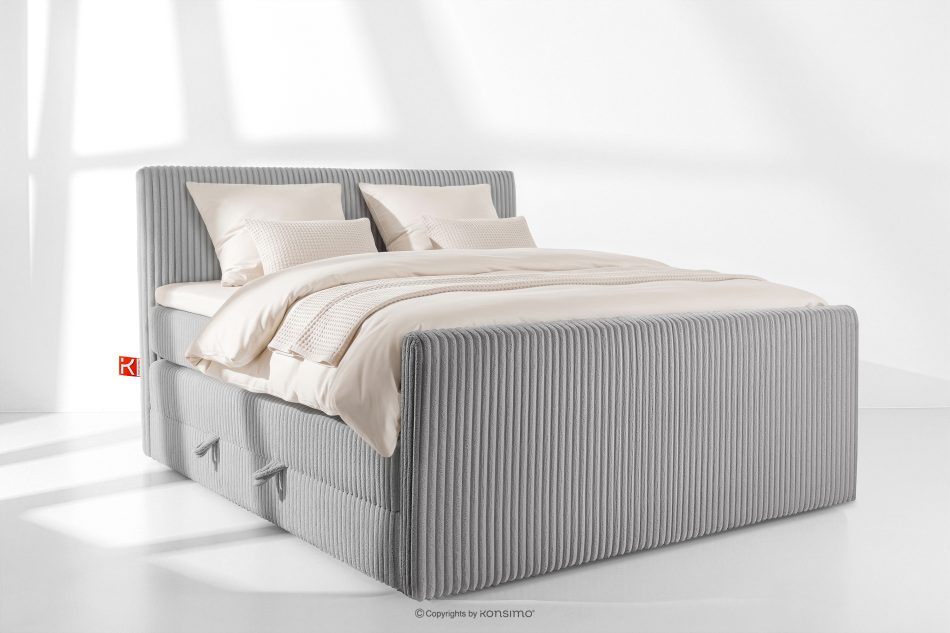 STRIX PRO+ Boxspringbett Doppelzimmer hart 180 cm Doppelmatratze + Visco-Topper Cordstoff hellgrau hellgrau - Foto 1