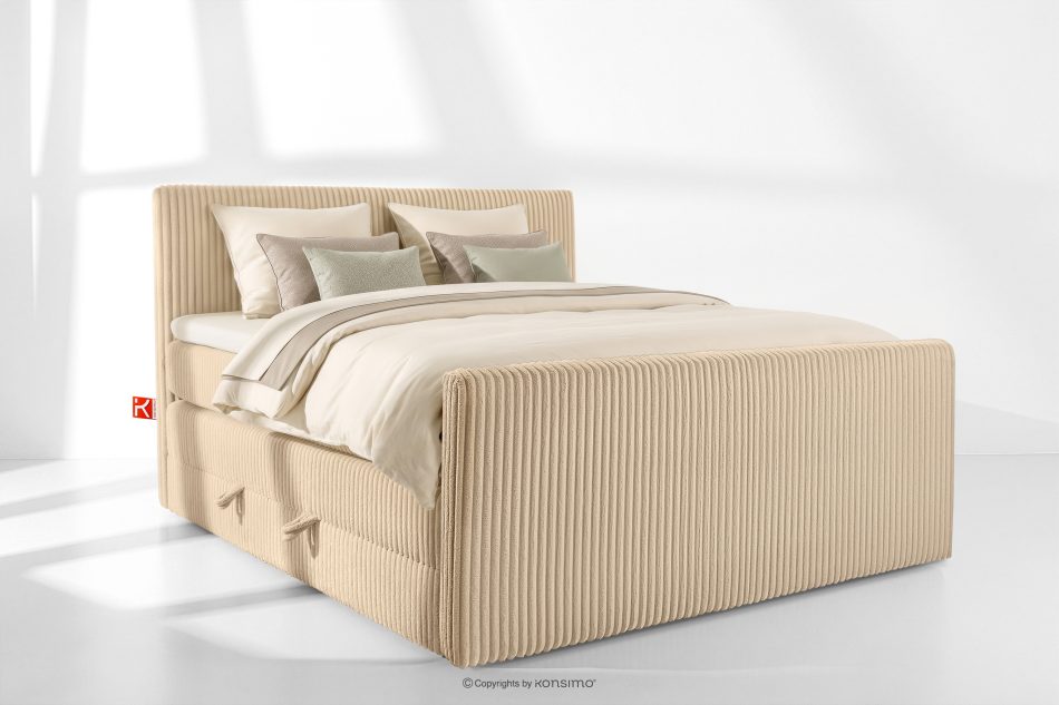 STRIX PRO+ Boxspringbett Doppelzimmer hart 180 cm Doppelmatratze + Visco-Topper Cordstoff sandfarben sandfarben - Foto 1
