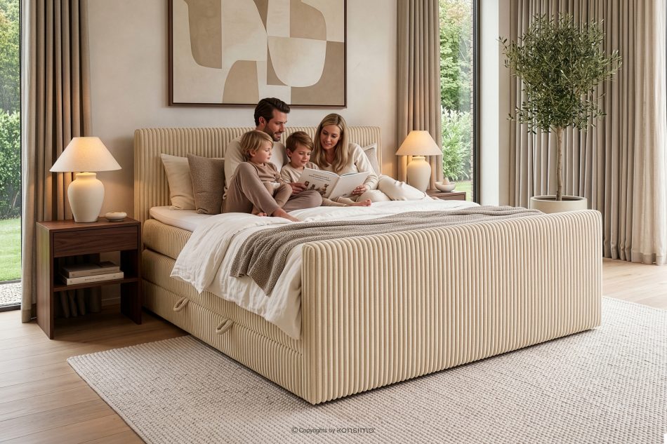 STRIX PRO+ Boxspringbett Doppelzimmer hart 180 cm Doppelmatratze + Visco-Topper Cordstoff sandfarben sandfarben - Foto 17