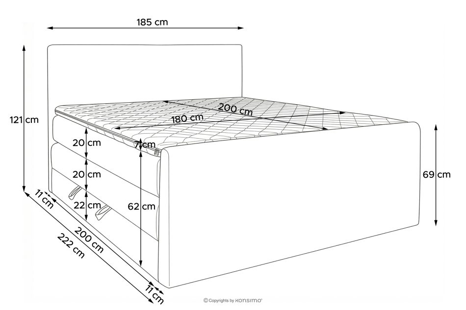 STRIX PRO+ Boxspringbett Doppelzimmer hart 180 cm Doppelmatratze + Visco-Topper Cordstoff dunkelbraun dunkelbraun - Foto 19