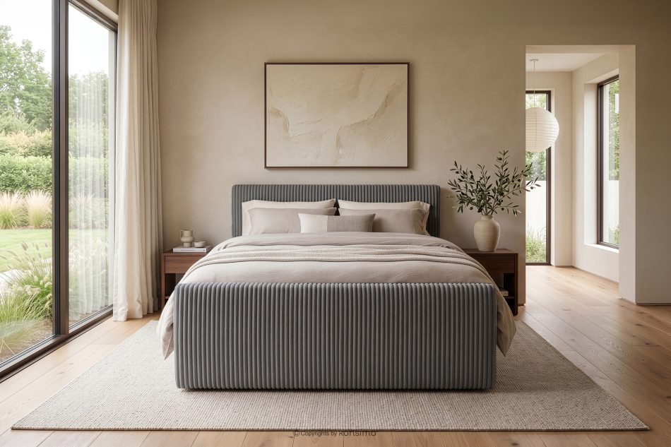 STRIX PRO+ Boxspringbett Doppelzimmer mittelhart 200 cm Doppelmatratze + HR-Topper Cordstoff grau grau - Foto 18