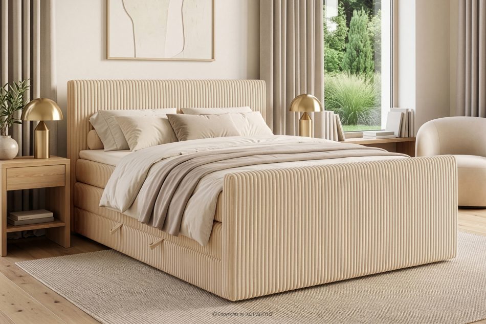 STRIX PRO+ Boxspringbett Doppelzimmer mittelhart 200 cm Doppelmatratze + HR-Topper Cordstoff sandfarben sandfarben - Foto 16