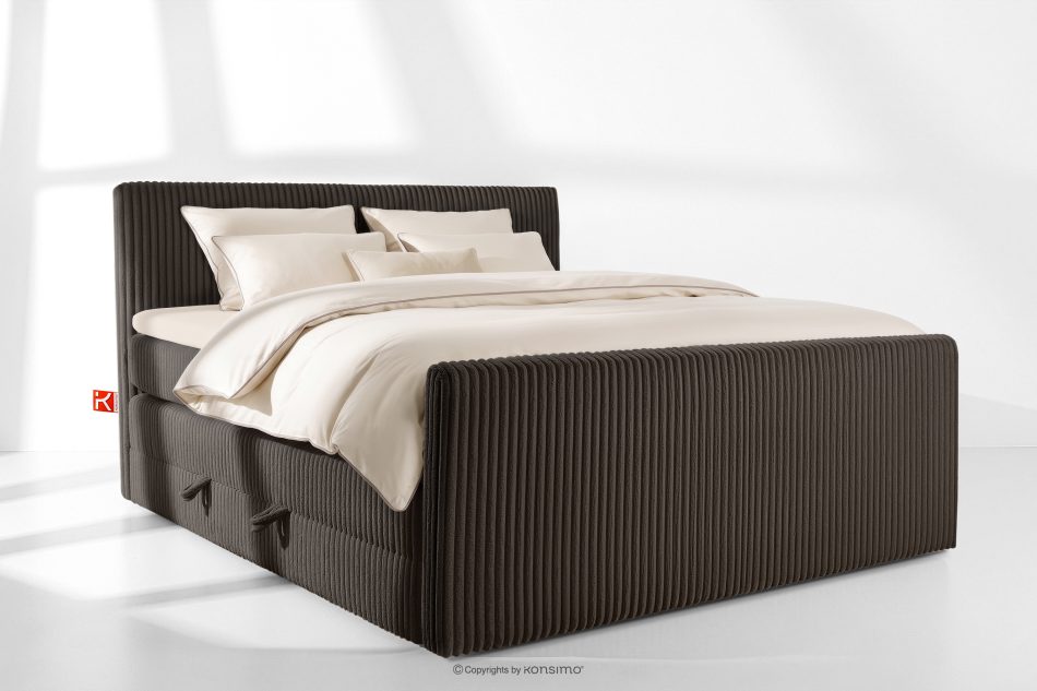 STRIX PRO+ Boxspringbett Doppelzimmer mittelhart 200 cm Doppelmatratze + HR-Topper Cordstoff in Dunkelbraun dunkelbraun - Foto 1