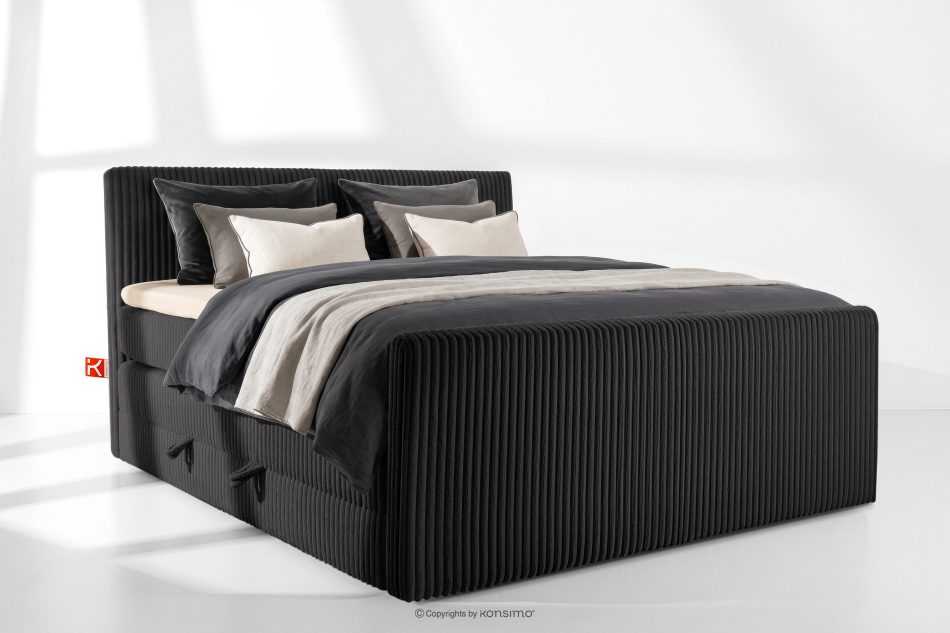 STRIX PRO+ Boxspringbett Doppelzimmer mittelhart 200 cm Doppelmatratze + Visco-Topper Cordstoff schwarz schwarz - Foto 1