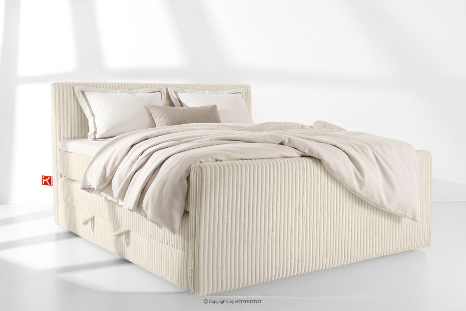 STRIX PRO+ Boxspringbett Doppelzimmer mittelhart 200 cm Doppelmatratze + Visco-Topper Cordstoff weiß/ecru weiß/ecru - Foto 1