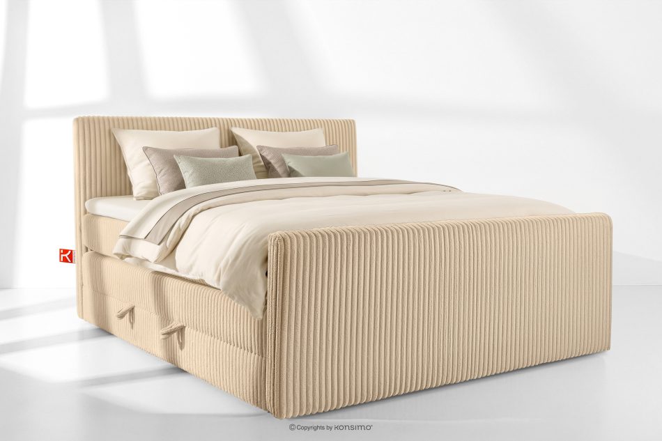 STRIX PRO+ Boxspringbett Doppelzimmer mittelhart 200 cm Doppelmatratze + Visco-Topper Cordstoff sandfarben sandfarben - Foto 1