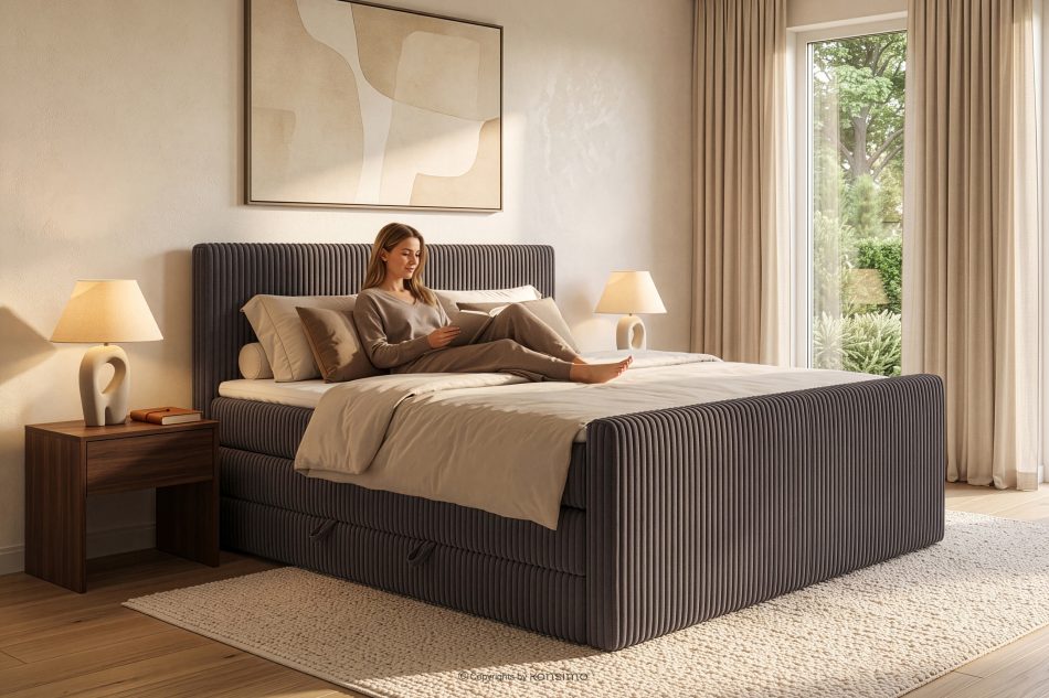 STRIX PRO+ Boxspringbett Doppelzimmer mittelhart 200 cm Doppelmatratze + Visco-Topper Cordstoff braun braun - Foto 17