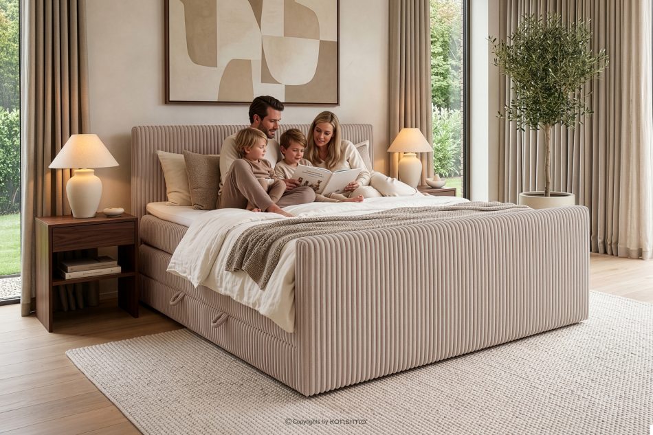 STRIX PRO+ Boxspringbett Doppelzimmer mittelhart 200 cm Doppelmatratze + Visco-Topper Cordstoff taupe taupe - Foto 17