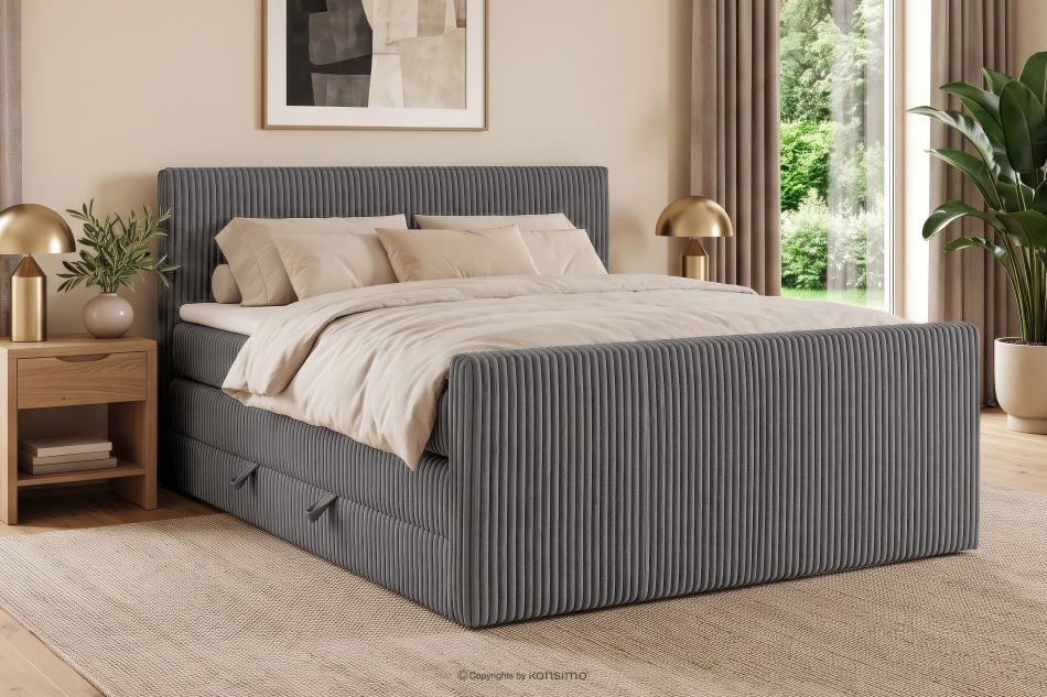 STRIX PRO+ Boxspringbett Doppelzimmer hart 200 cm Doppelmatratze + HR-Topper Cordstoff grau grau - Foto 16