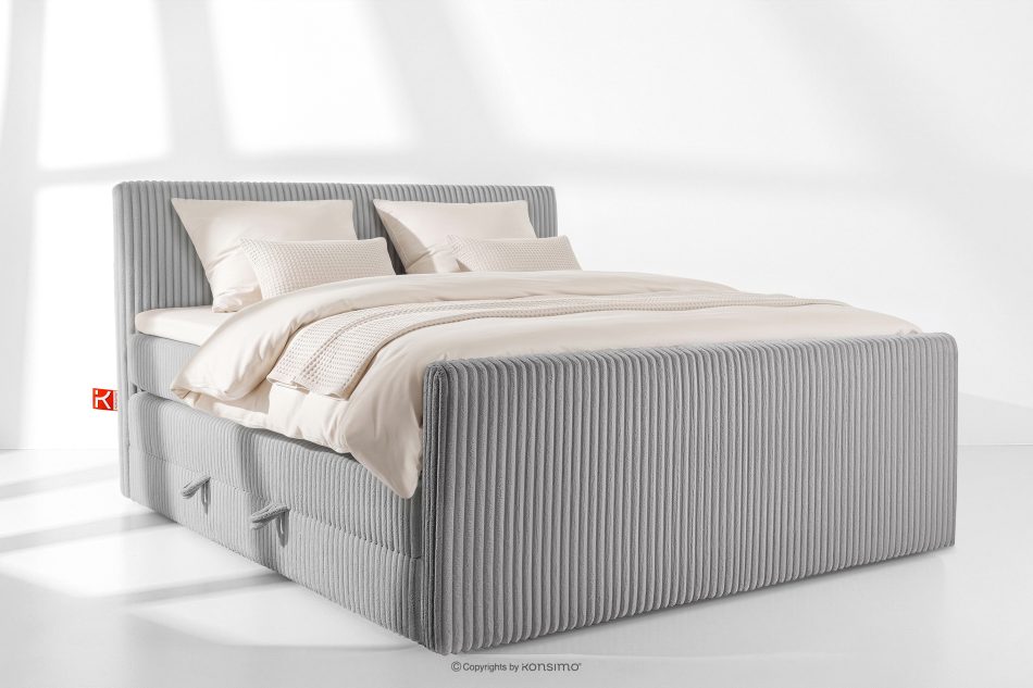 STRIX PRO+ Boxspringbett Doppelzimmer hart 200 cm Doppelmatratze + HR-Topper Cordstoff hellgrau hellgrau - Foto 1
