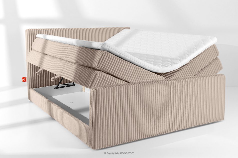 STRIX PRO+ Boxspringbett Doppelzimmer hart 200 cm Doppelmatratze + HR-Topper Cordstoff taupe taupe - Foto 7