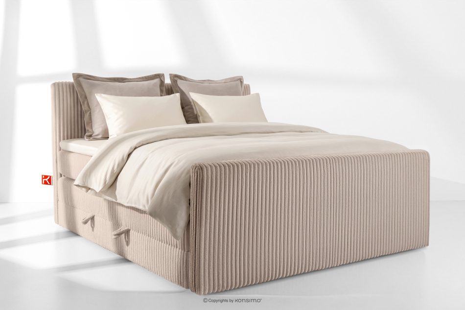 STRIX PRO+ Boxspringbett Doppelzimmer hart 200 cm Doppelmatratze + HR-Topper Cordstoff taupe taupe - Foto 1