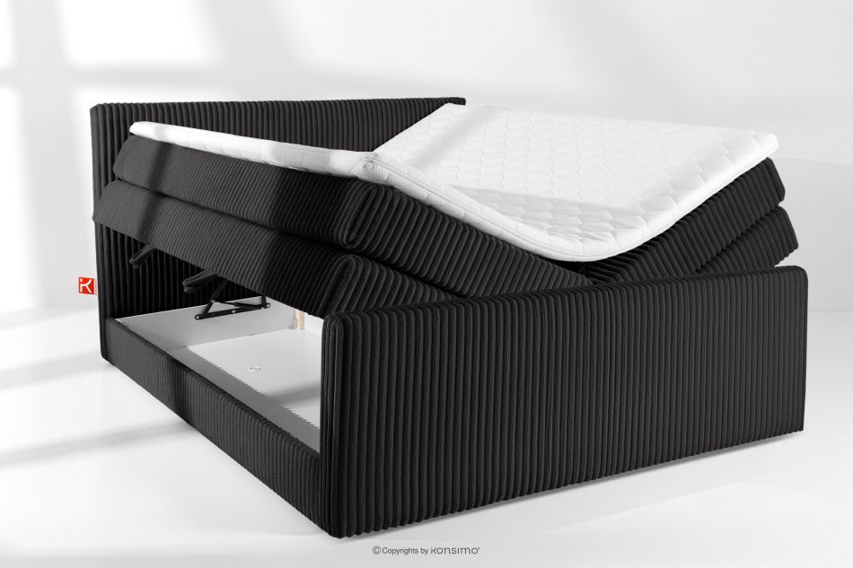 STRIX PRO+ Boxspringbett Doppelzimmer hart 200 cm Doppelmatratze + Visco-Topper Cordstoff schwarz schwarz - Foto 7