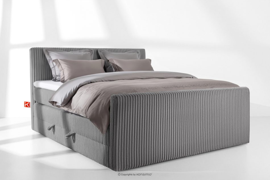 STRIX PRO+ Boxspringbett Doppelzimmer hart 200 cm Doppelmatratze + Visco-Topper Cordstoff grau grau - Foto 1