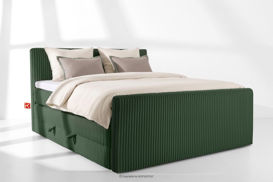 STRIX PRO+ Boxspringbett Doppelzimmer hart 200 cm Doppelmatratze + Visco-Topper Cordstoff dunkelgrün dunkelgrün - Foto 1
