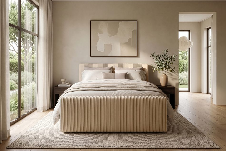 STRIX PRO+ Boxspringbett Doppelzimmer hart 200 cm Doppelmatratze + Visco-Topper Cordstoff sandfarben sandfarben - Foto 18