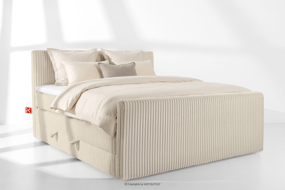 STRIX PRO+ Boxspringbett Doppelzimmer hart 200 cm Doppelmatratze + Visco-Topper Cordstoff beige beige - Foto 1