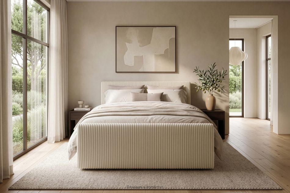 STRIX PRO+ Boxspringbett Doppelzimmer hart 200 cm Doppelmatratze + Visco-Topper Cordstoff beige beige - Foto 18
