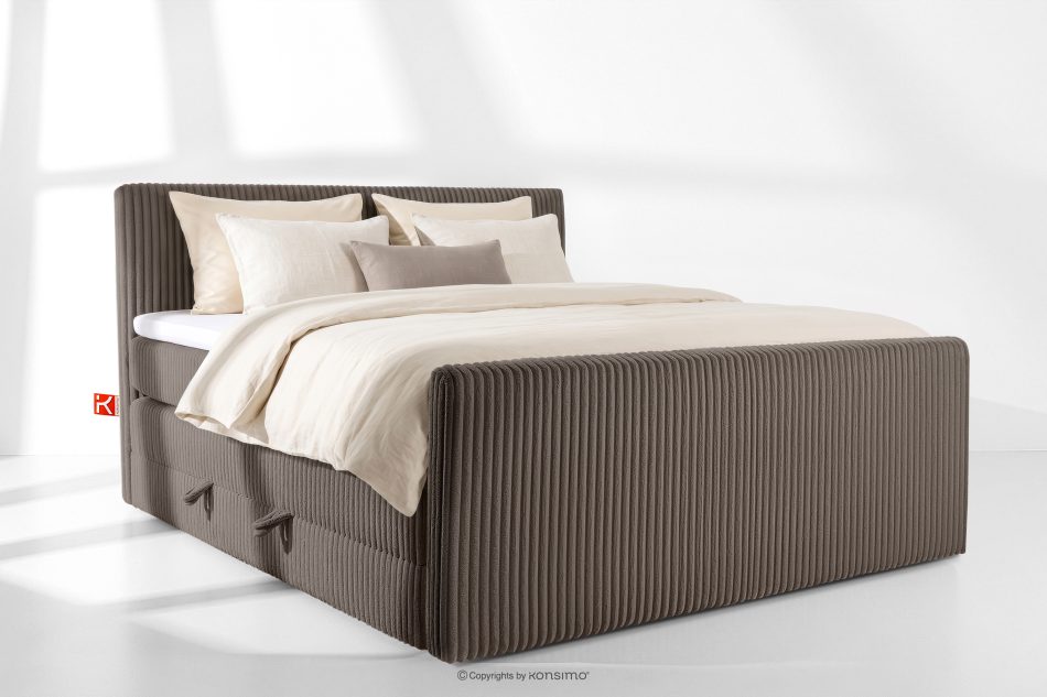 STRIX PRO+ Boxspringbett Doppelzimmer hart 200 cm Doppelmatratze + Visco-Topper Cordstoff braun braun - Foto 1