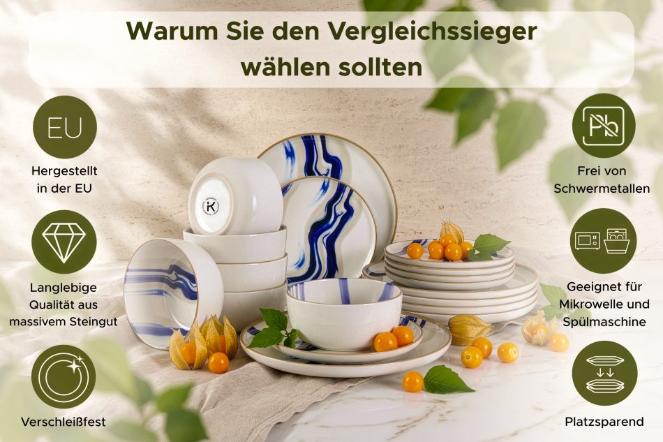 DALLI Dessertteller Wellen im skandinavischen Stil blau/beige/olivgrün blau/beige/olivgrün - Foto 7