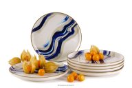 Dessertteller Wellen im skandinavischen Stil 6 Stück blau/beige/olivgrün