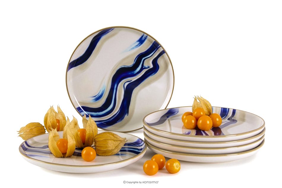 DALLI Dessertteller Wellen im skandinavischen Stil 6 Stück blau/beige/olivgrün blau/beige/olivgrün - Foto 0