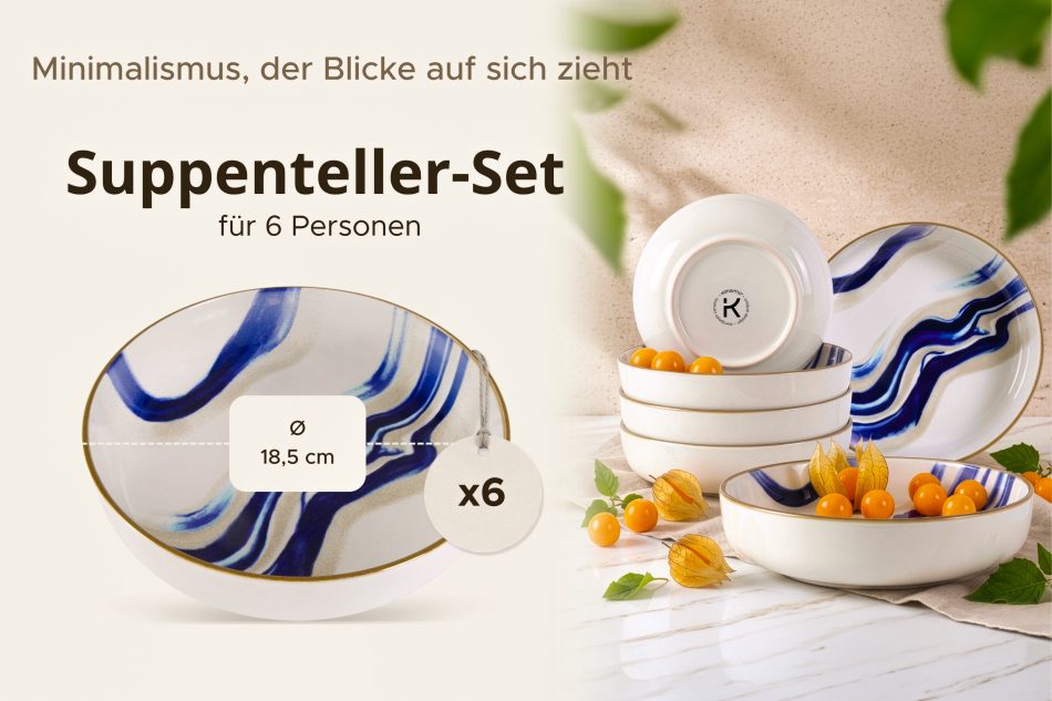 DALLI Tiefer Teller Wellen im skandinavischen Stil 6 Stück blau/beige/olivgrün blau/beige/olivgrün - Foto 6