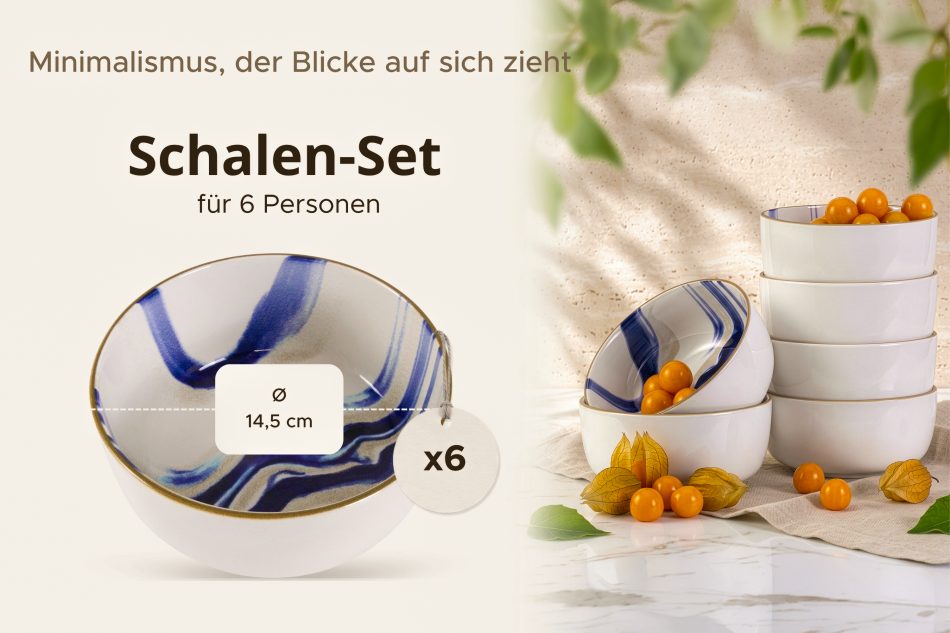 DALLI Schüssel Wellen im skandinavischen Stil 6 Stück blau/beige/olivgrün blau/beige/olivgrün - Foto 6