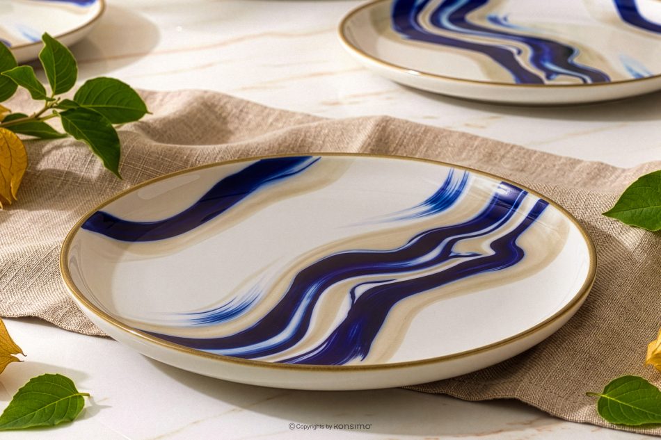DALLI Essgeschirr-Set Wellen im skandinavischen Stil 6 Personen (18 Stück) blau/beige/olivgrün blau/beige/olivgrün - Foto 9