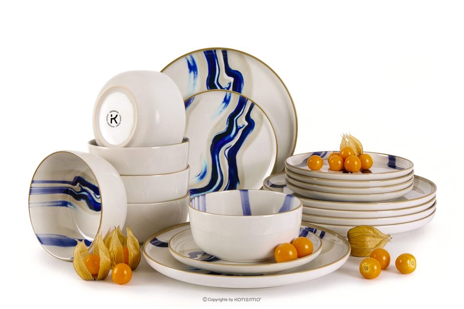 DALLI Essgeschirr-Set im skandinavischen Stil 6 Personen (18 Stück) blau/beige/olivgrün blau/beige/olivgrün - Foto 0