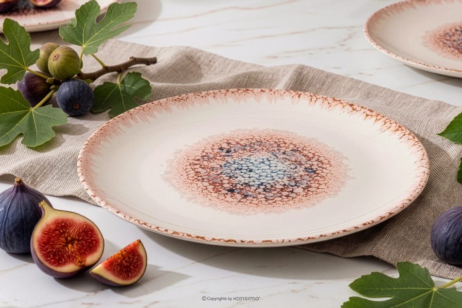 AMITA Speiseteller mediterraner Stil korallenfarben/beige/blau korallenfarben/beige/blau - Foto 1