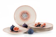 Speiseteller mediterraner Stil 6 Stück korallenfarben/beige/blau