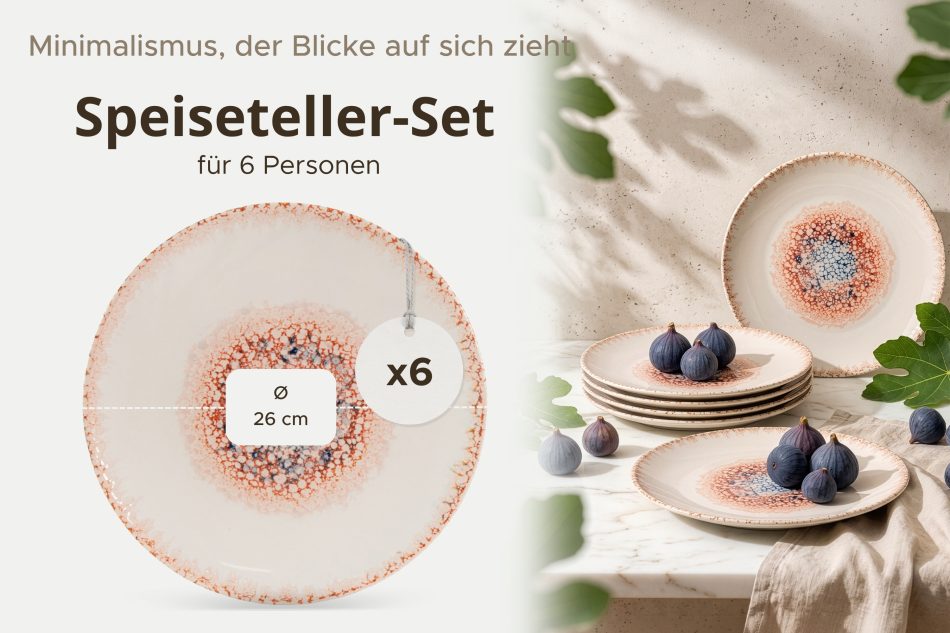 AMITA Speiseteller mediterraner Stil 6 Stück korallenfarben/beige/blau korallenfarben/beige/blau - Foto 7
