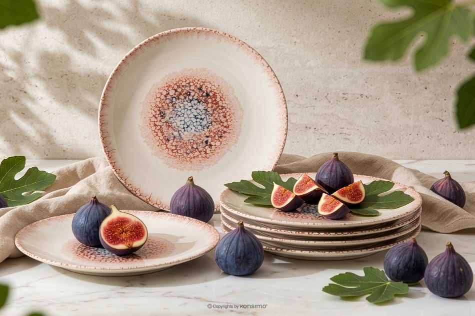 AMITA Speiseteller mediterraner Stil 6 Stück korallenfarben/beige/blau korallenfarben/beige/blau - Foto 1