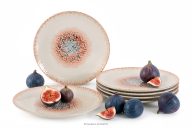 Dessertteller mediterraner Stil 6 Stück korallenfarben/beige/blau