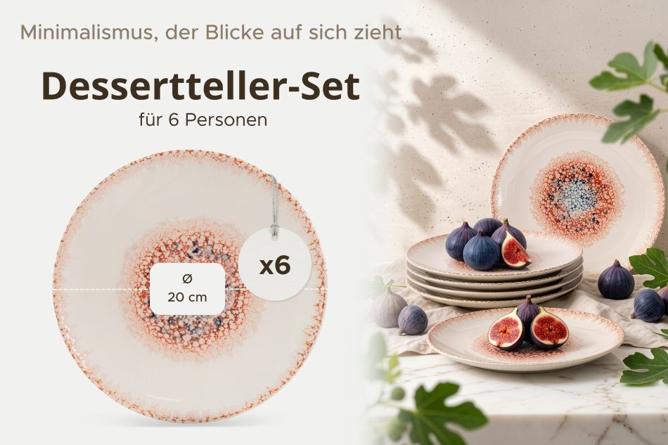 AMITA Dessertteller mediterraner Stil 6 Stück korallenfarben/beige/blau korallenfarben/beige/blau - Foto 7