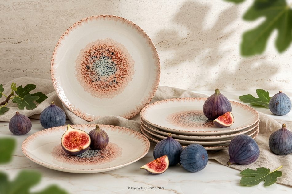 AMITA Dessertteller mediterraner Stil 6 Stück korallenfarben/beige/blau korallenfarben/beige/blau - Foto 1