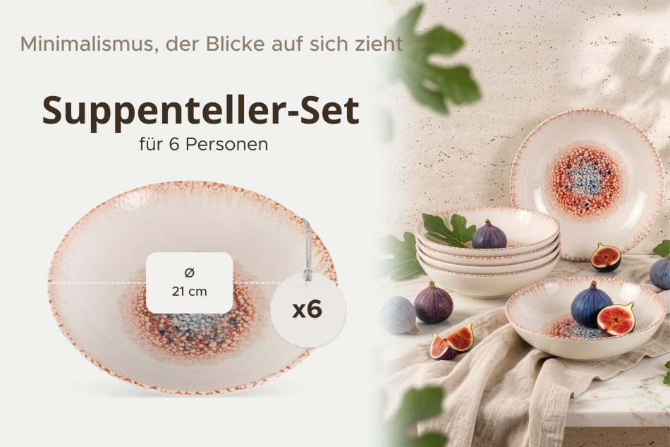 AMITA Tiefer Teller mediterraner Stil 6 Stück korallenfarben/beige/blau korallenfarben/beige/blau - Foto 6