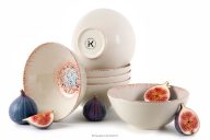Schüssel mediterraner Stil 6 Stück korallenfarben/beige/blau