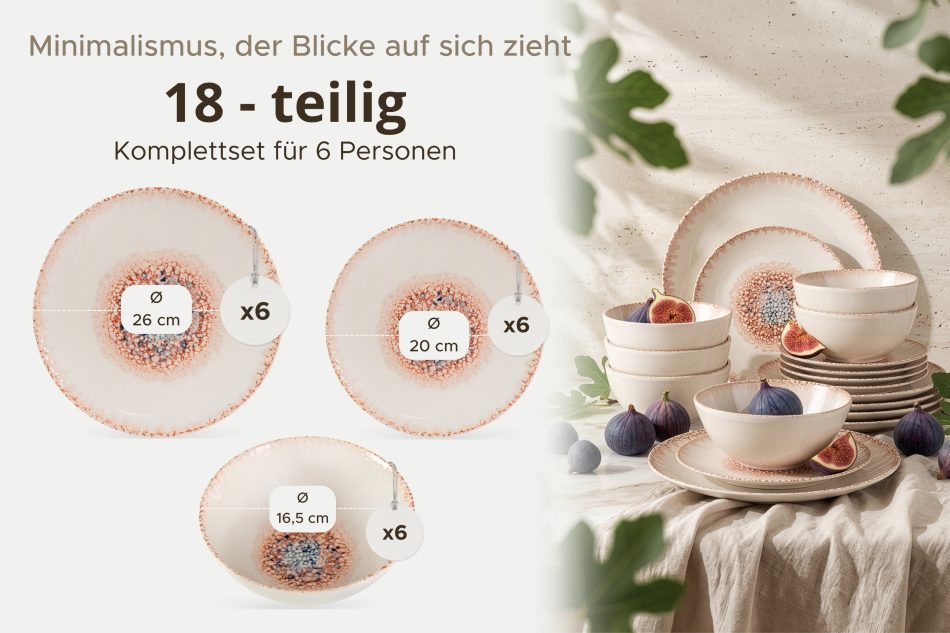 AMITA Essgeschirr-Set im mediterranen Stil 6 Personen (18 Stück) korallenfarben/beige/blau korallenfarben/beige/blau - Foto 8