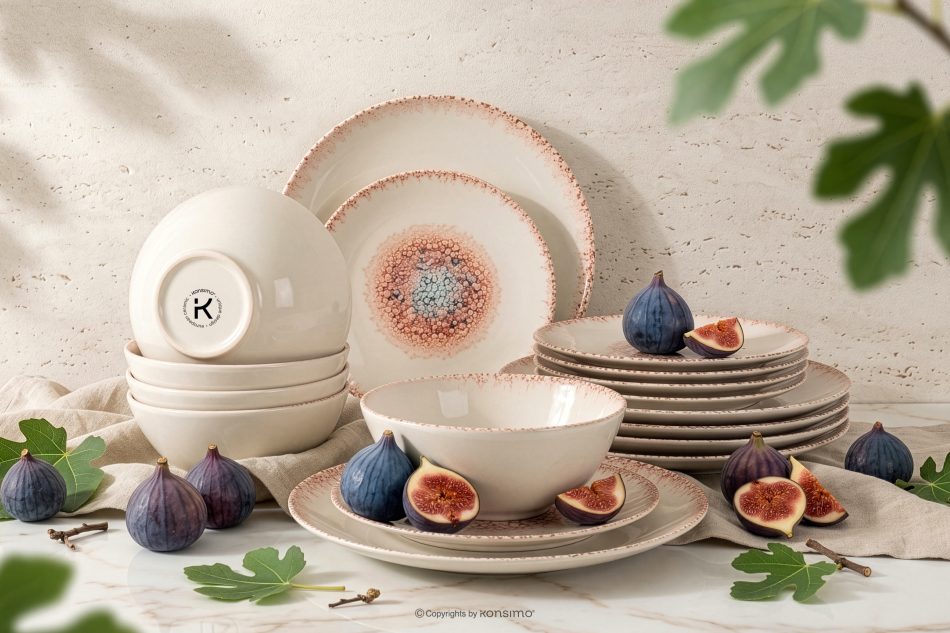 AMITA Essgeschirr-Set im mediterranen Stil 6 Personen (18 Stück) korallenfarben/beige/blau korallenfarben/beige/blau - Foto 1