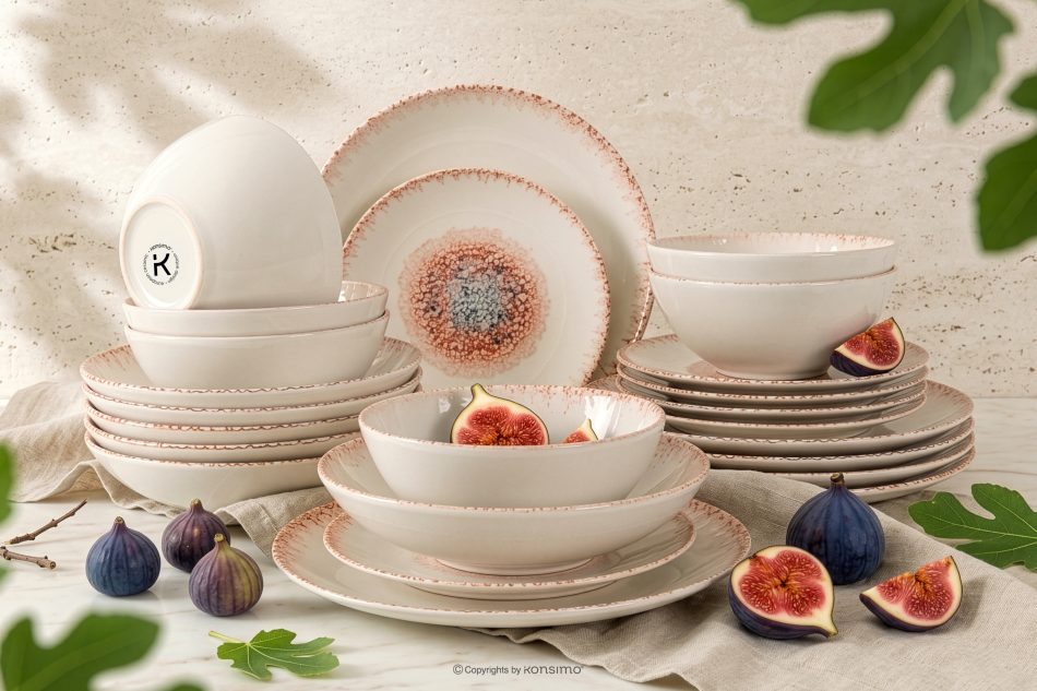 AMITA Essgeschirr-Set mediterraner Stil 6 Personen (24 Stück) korallenfarben/beige/blau korallenfarben/beige/blau - Foto 1