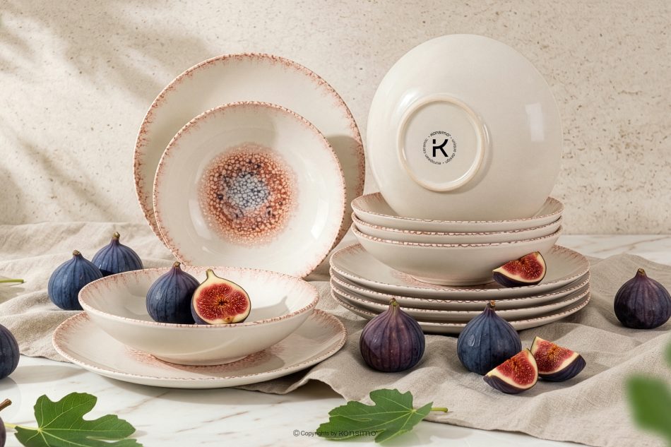 AMITA Essgeschirr-Set mediterraner Stil 6 Personen (12 Stück) korallenfarben/beige/blau korallenfarben/beige/blau - Foto 1